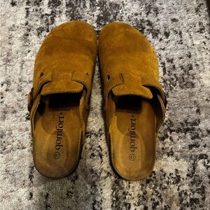 Brown Suede Slip-On Clogs